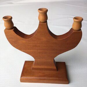 Candle Holder Candelabra Finished Wood Holds 3 Dinner Candles Holiday Decor 7.5"